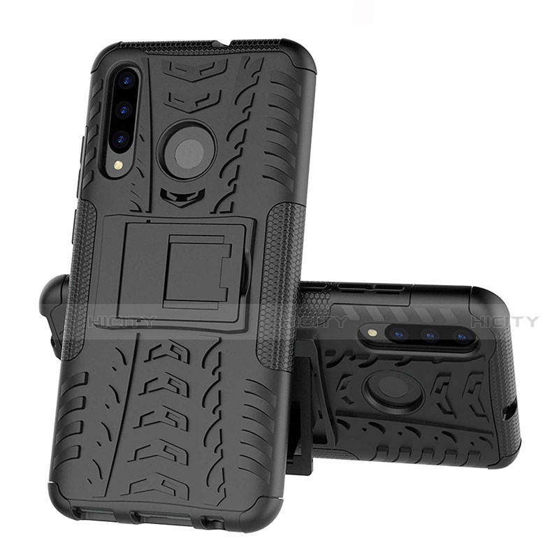 Funda Bumper Silicona y Plastico Mate Carcasa con Soporte R03 para Huawei Honor 20i Negro