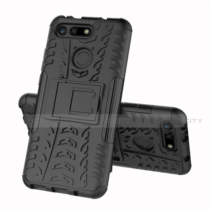 Funda Bumper Silicona y Plastico Mate Carcasa con Soporte R03 para Huawei Honor View 20 Negro