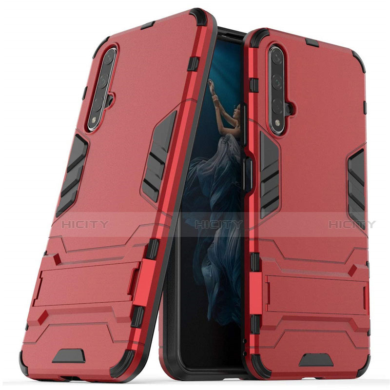 Funda Bumper Silicona y Plastico Mate Carcasa con Soporte R03 para Huawei Nova 5T Rojo