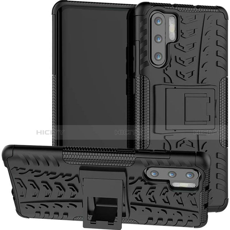 Funda Bumper Silicona y Plastico Mate Carcasa con Soporte R03 para Huawei P30 Pro Negro