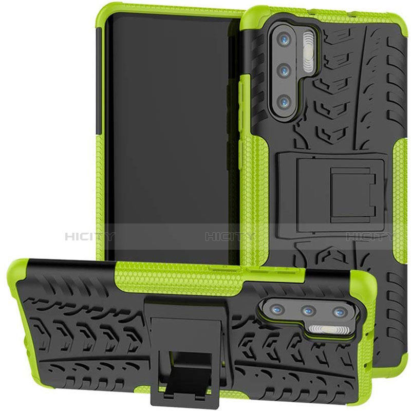 Funda Bumper Silicona y Plastico Mate Carcasa con Soporte R03 para Huawei P30 Pro New Edition Verde