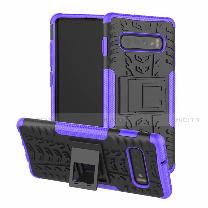 Funda Bumper Silicona y Plastico Mate Carcasa con Soporte R03 para Samsung Galaxy S10 Morado