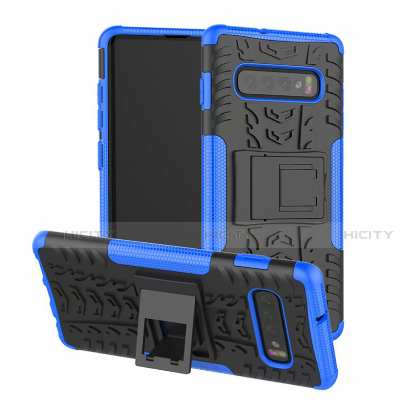 Funda Bumper Silicona y Plastico Mate Carcasa con Soporte R03 para Samsung Galaxy S10 Plus Azul