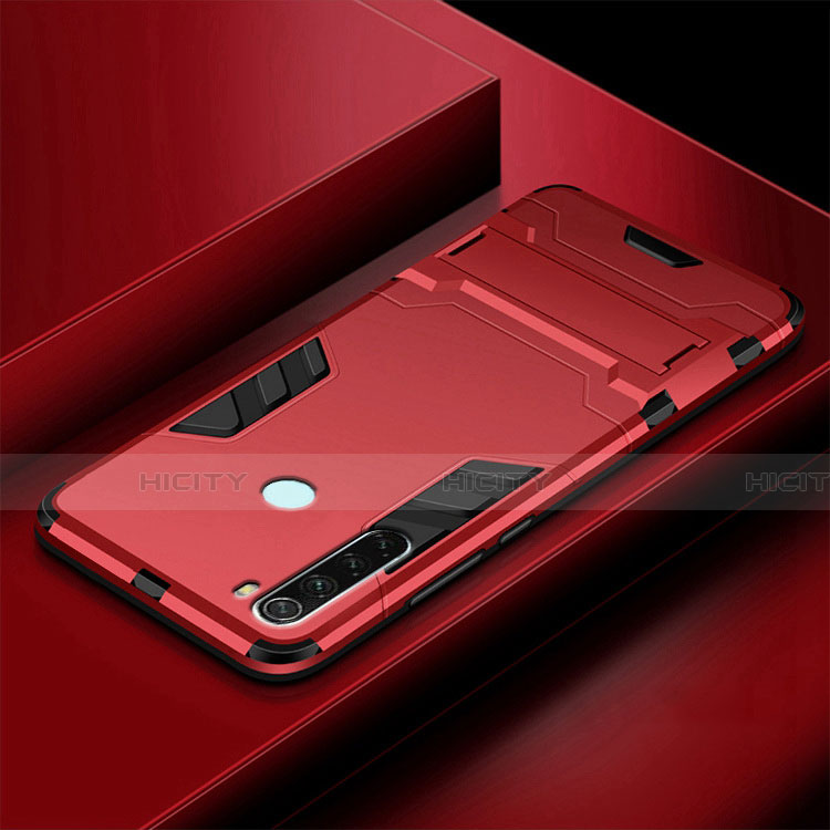 Funda Bumper Silicona y Plastico Mate Carcasa con Soporte R03 para Xiaomi Redmi Note 8 Rojo