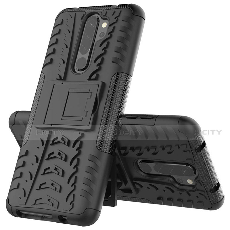 Funda Bumper Silicona y Plastico Mate Carcasa con Soporte R04 para Xiaomi Redmi Note 8 Pro Negro