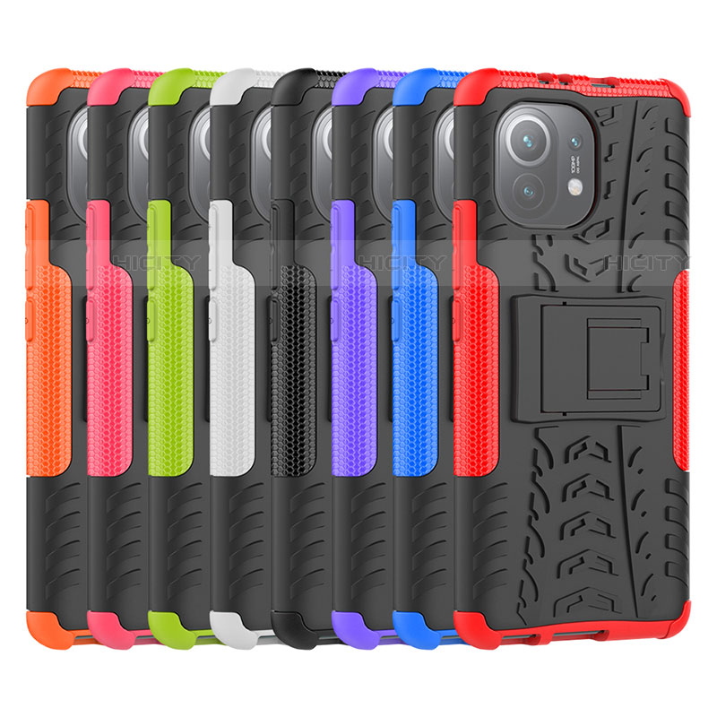 Funda Bumper Silicona y Plastico Mate Carcasa con Soporte R06 para Xiaomi Mi 11 5G