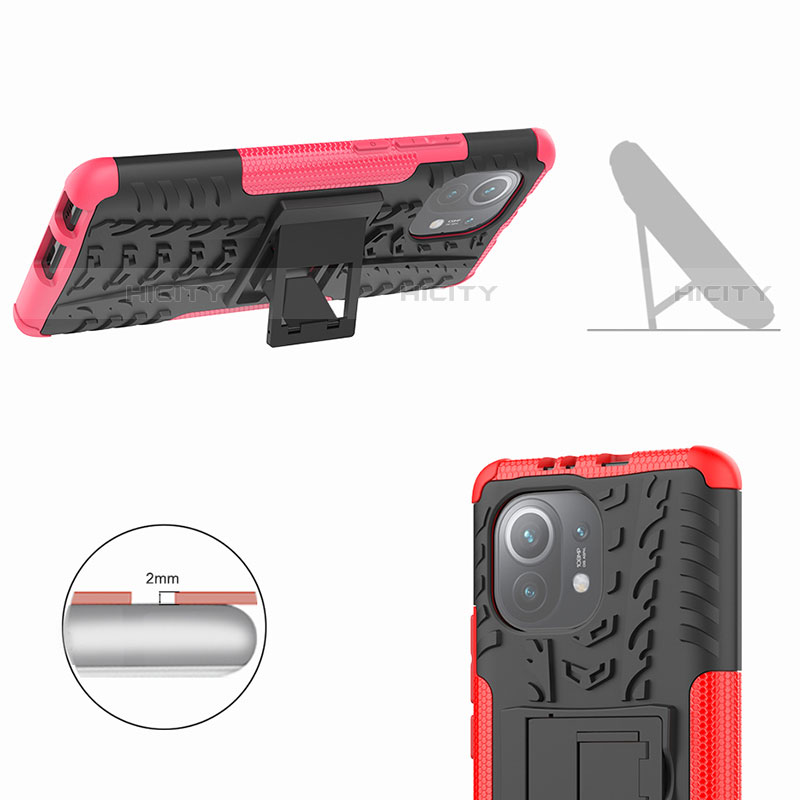 Funda Bumper Silicona y Plastico Mate Carcasa con Soporte R06 para Xiaomi Mi 11 5G