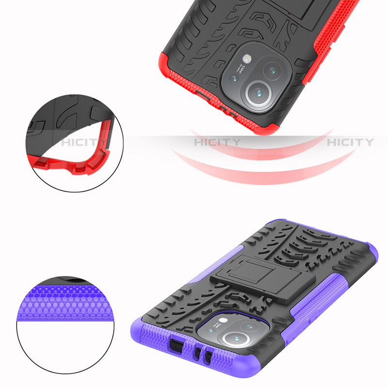 Funda Bumper Silicona y Plastico Mate Carcasa con Soporte R06 para Xiaomi Mi 11 5G