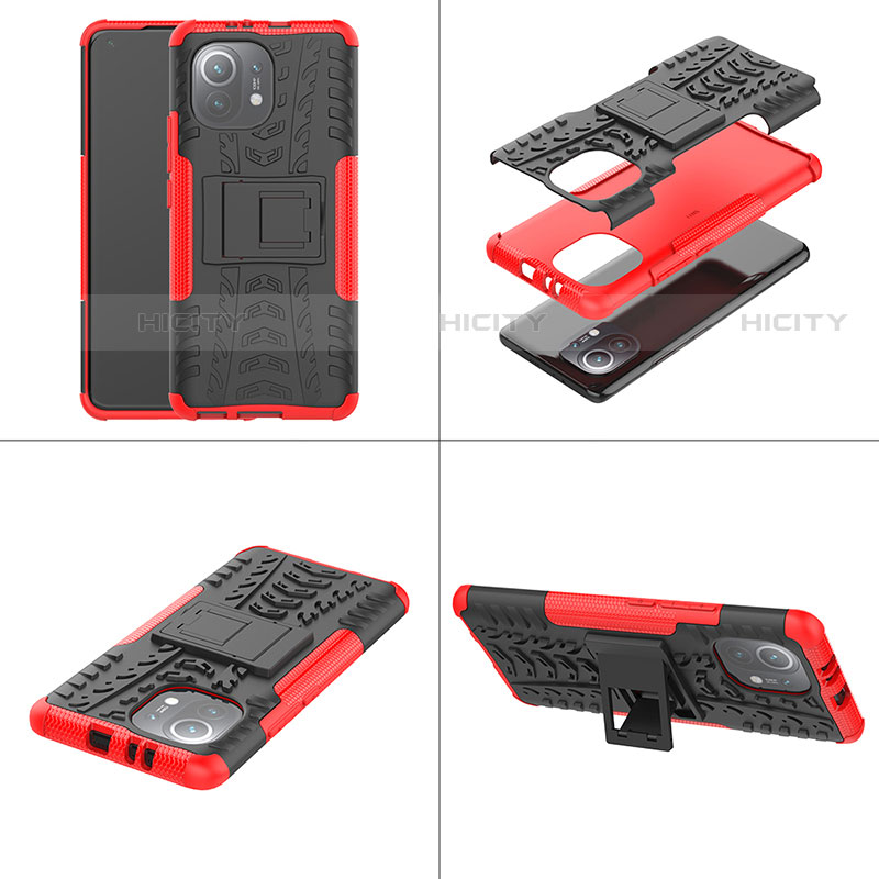 Funda Bumper Silicona y Plastico Mate Carcasa con Soporte R06 para Xiaomi Mi 11 Lite 5G