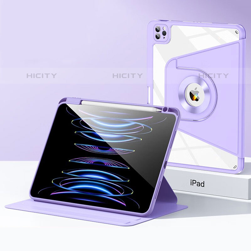Funda Bumper Silicona y Plastico Mate Carcasa con Soporte S01 para Apple iPad Pro 12.9 (2020) Morado