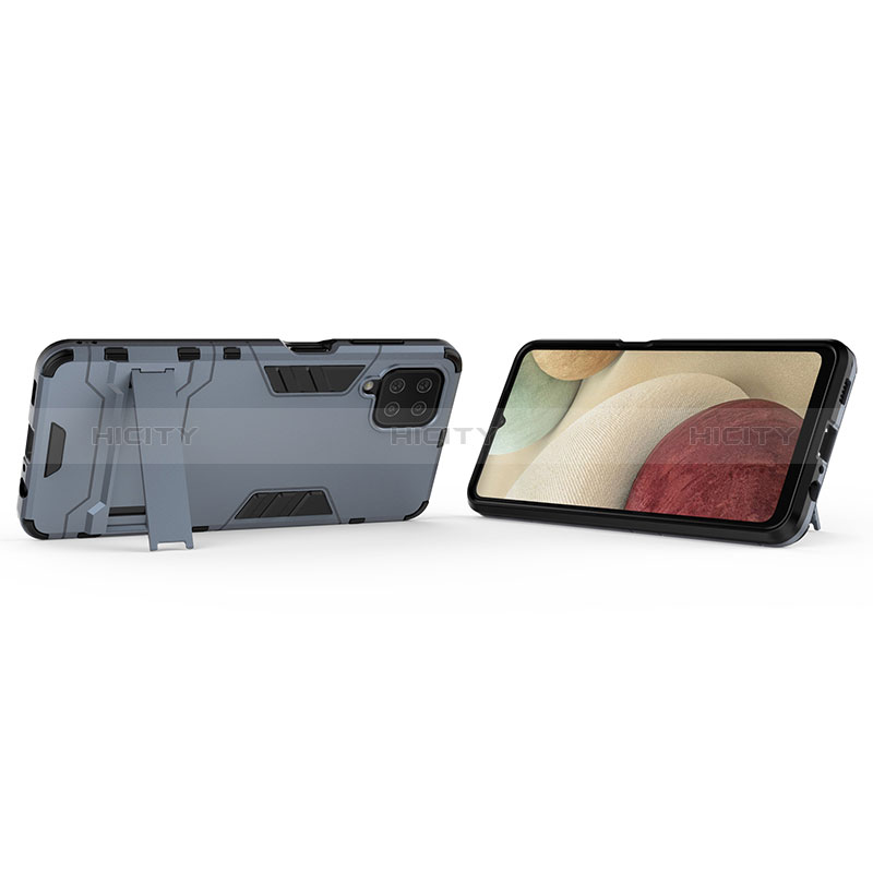 Funda Bumper Silicona y Plastico Mate Carcasa con Soporte T01 para Samsung Galaxy A12