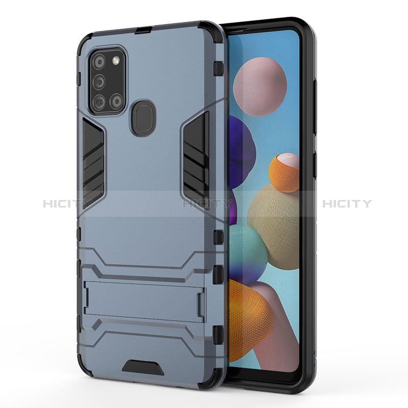 Funda Bumper Silicona y Plastico Mate Carcasa con Soporte T01 para Samsung Galaxy A21s