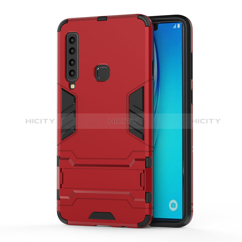 Funda Bumper Silicona y Plastico Mate Carcasa con Soporte T01 para Samsung Galaxy A9 (2018) A920 Rojo