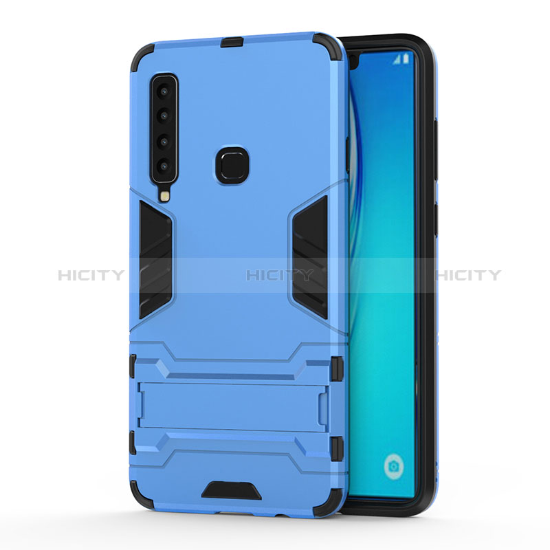 Funda Bumper Silicona y Plastico Mate Carcasa con Soporte T01 para Samsung Galaxy A9 Star Pro Azul Cielo