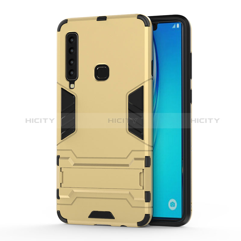 Funda Bumper Silicona y Plastico Mate Carcasa con Soporte T01 para Samsung Galaxy A9 Star Pro Oro