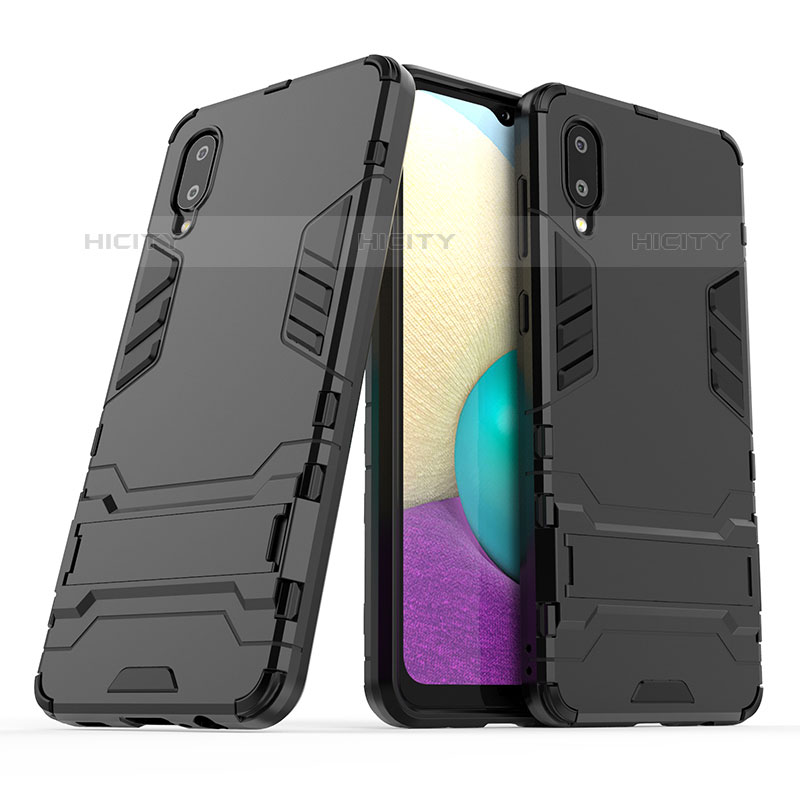 Funda Bumper Silicona y Plastico Mate Carcasa con Soporte T01 para Samsung Galaxy M02