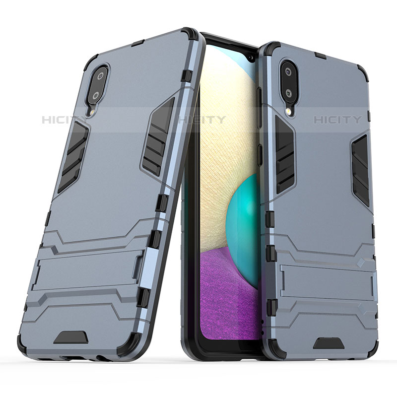 Funda Bumper Silicona y Plastico Mate Carcasa con Soporte T01 para Samsung Galaxy M02