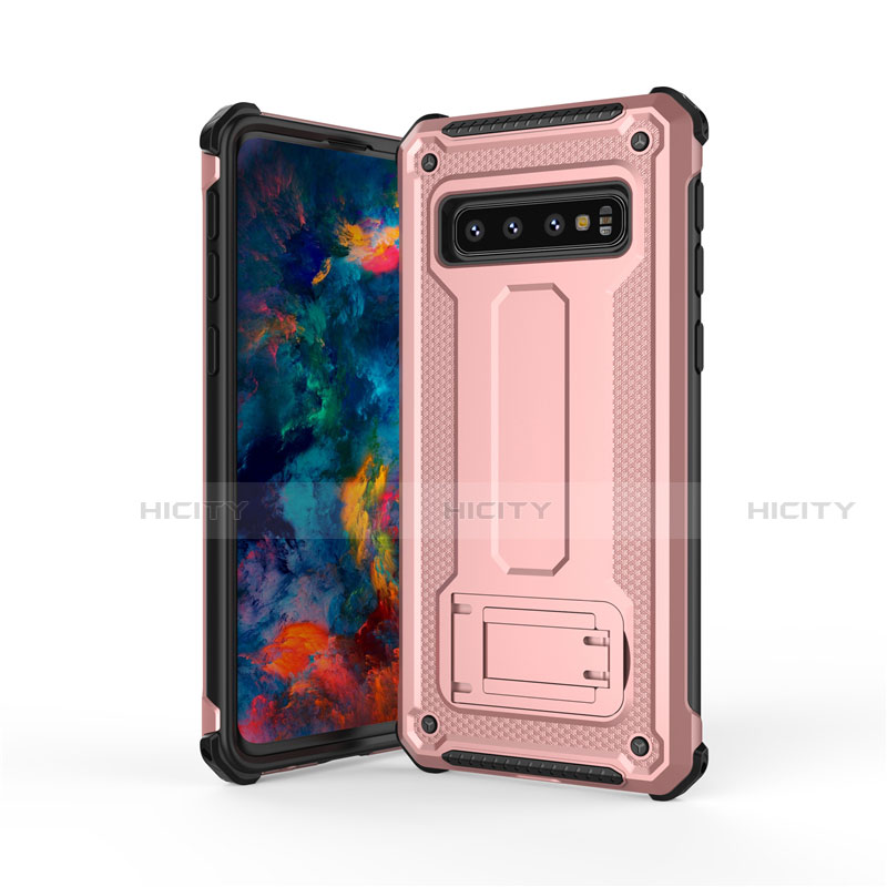 Funda Bumper Silicona y Plastico Mate Carcasa con Soporte T01 para Samsung Galaxy S10