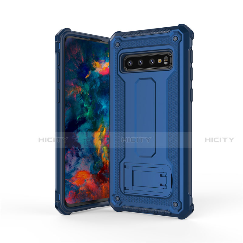 Funda Bumper Silicona y Plastico Mate Carcasa con Soporte T01 para Samsung Galaxy S10 5G Azul
