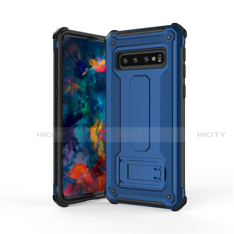 Funda Bumper Silicona y Plastico Mate Carcasa con Soporte T01 para Samsung Galaxy S10 5G Azul y Negro
