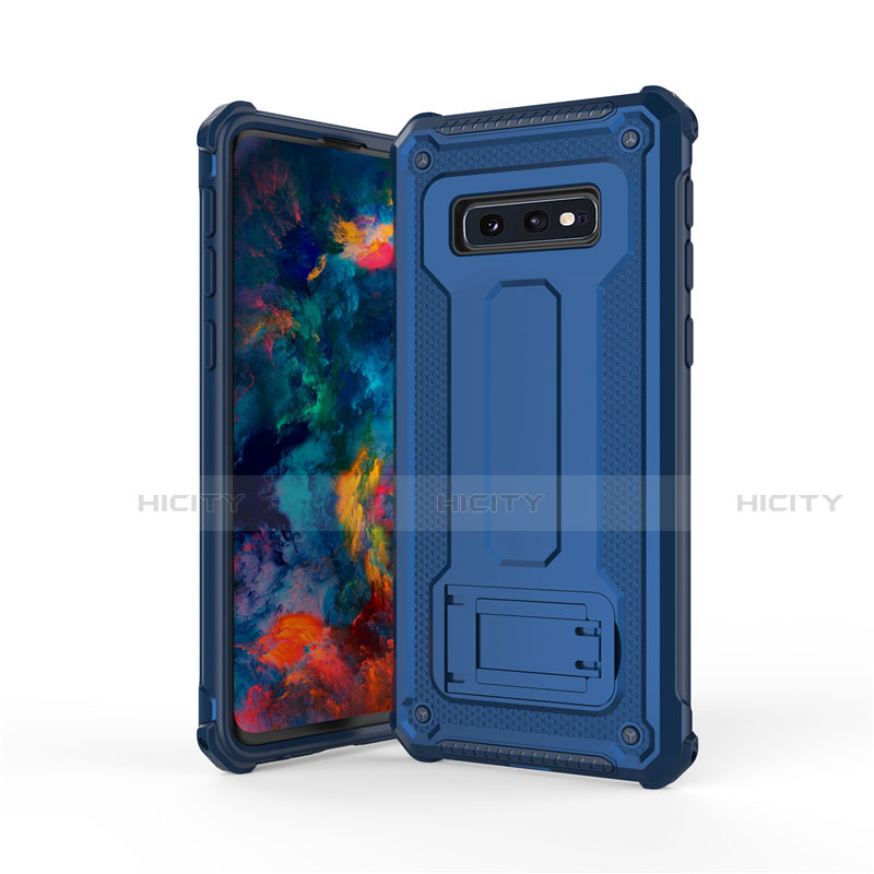 Funda Bumper Silicona y Plastico Mate Carcasa con Soporte T01 para Samsung Galaxy S10e Azul