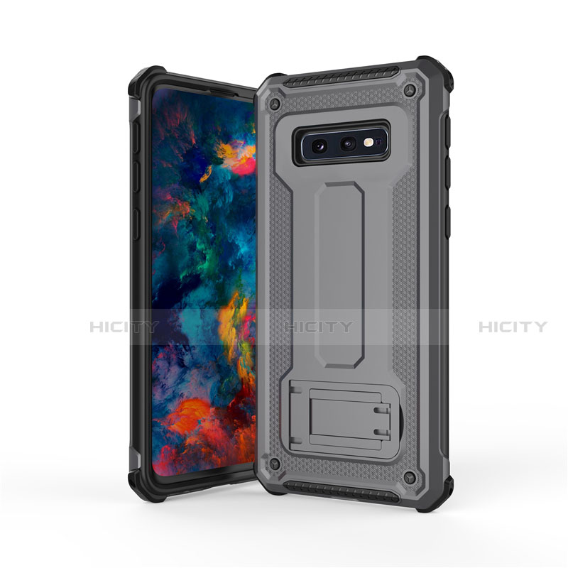 Funda Bumper Silicona y Plastico Mate Carcasa con Soporte T01 para Samsung Galaxy S10e Gris