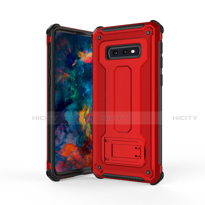 Funda Bumper Silicona y Plastico Mate Carcasa con Soporte T01 para Samsung Galaxy S10e Rojo