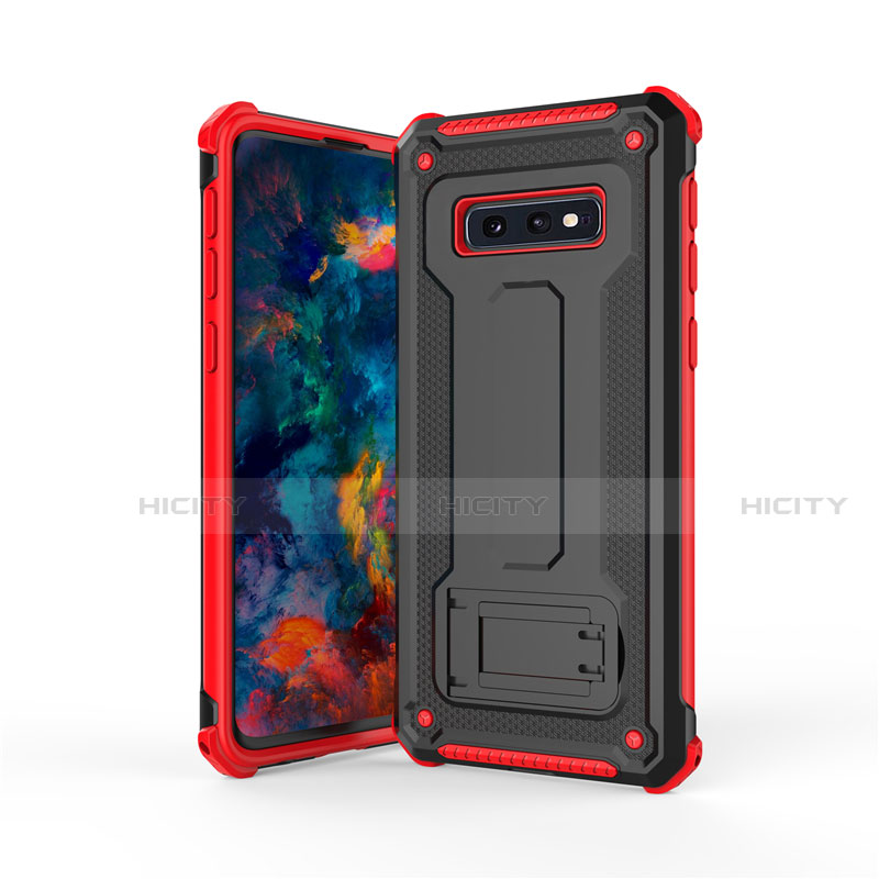 Funda Bumper Silicona y Plastico Mate Carcasa con Soporte T01 para Samsung Galaxy S10e Rojo y Negro
