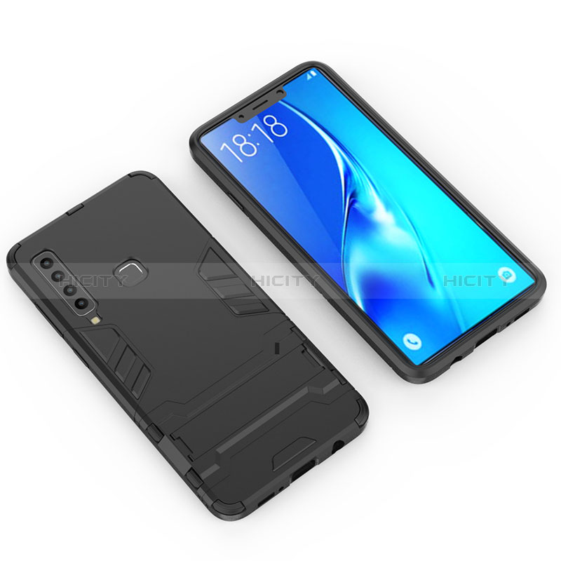 Funda Bumper Silicona y Plastico Mate Carcasa con Soporte T02 para Samsung Galaxy A9 (2018) A920 Negro
