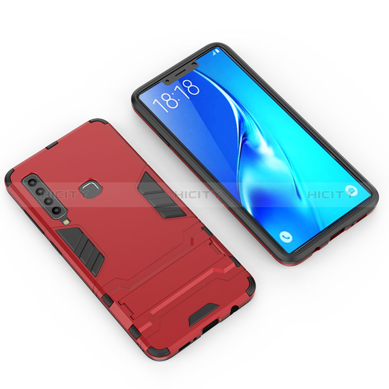Funda Bumper Silicona y Plastico Mate Carcasa con Soporte T02 para Samsung Galaxy A9 (2018) A920 Rojo