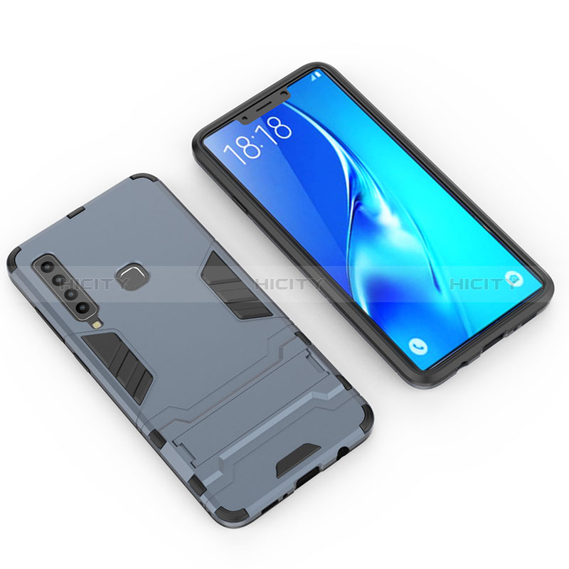 Funda Bumper Silicona y Plastico Mate Carcasa con Soporte T02 para Samsung Galaxy A9s Azul