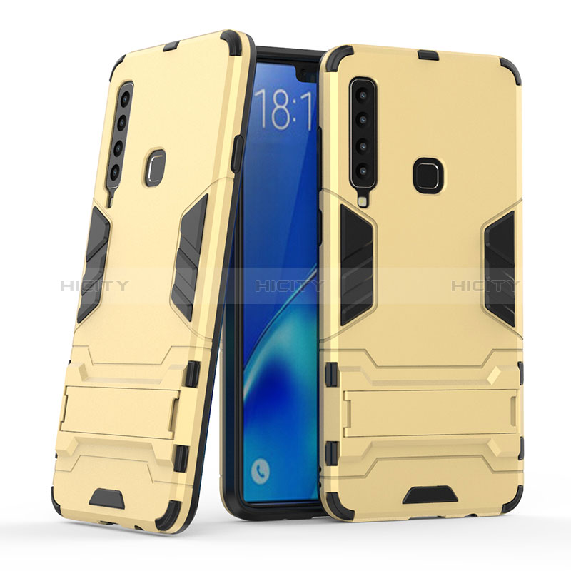 Funda Bumper Silicona y Plastico Mate Carcasa con Soporte T03 para Samsung Galaxy A9 (2018) A920 Oro