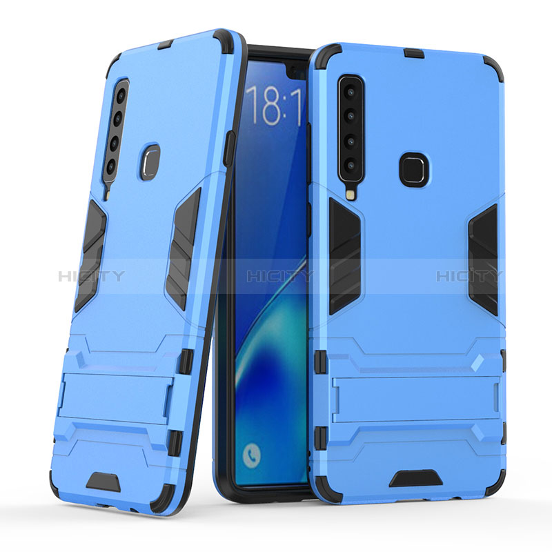 Funda Bumper Silicona y Plastico Mate Carcasa con Soporte T03 para Samsung Galaxy A9 Star Pro Azul Cielo