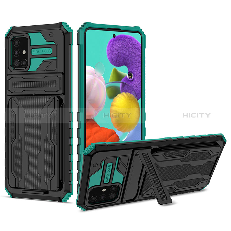 Funda Bumper Silicona y Plastico Mate Carcasa con Soporte YF1 para Samsung Galaxy A51 4G Verde