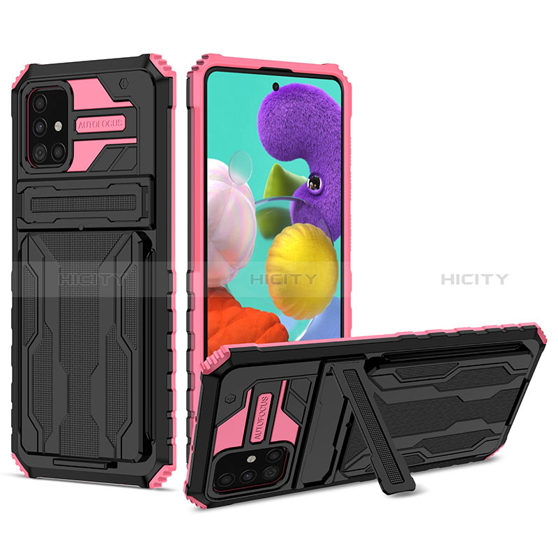 Funda Bumper Silicona y Plastico Mate Carcasa con Soporte YF1 para Samsung Galaxy A51 5G Rosa Roja