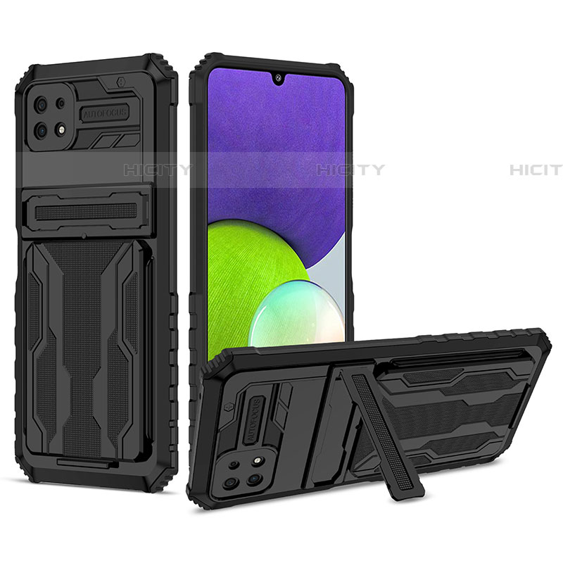 Funda Bumper Silicona y Plastico Mate Carcasa con Soporte YF1 para Samsung Galaxy F42 5G Negro
