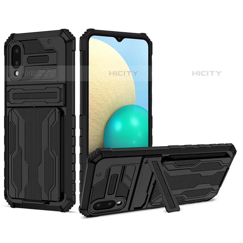 Funda Bumper Silicona y Plastico Mate Carcasa con Soporte YF1 para Samsung Galaxy M02