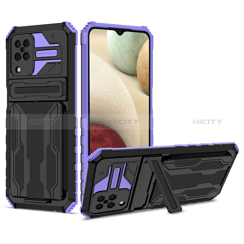 Funda Bumper Silicona y Plastico Mate Carcasa con Soporte YF1 para Samsung Galaxy M12