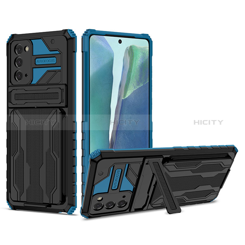 Funda Bumper Silicona y Plastico Mate Carcasa con Soporte YF1 para Samsung Galaxy Note 20 5G Azul
