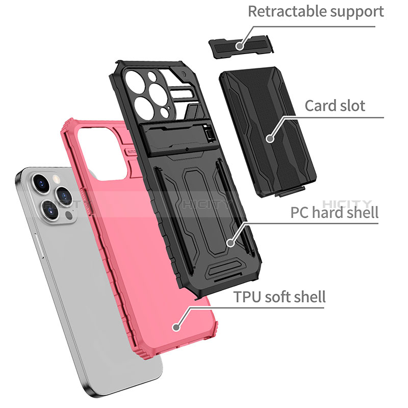 Funda Bumper Silicona y Plastico Mate Carcasa con Soporte YF2 para Apple iPhone 14 Pro Max