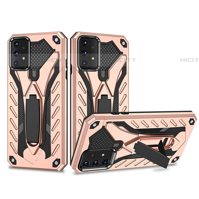 Funda Bumper Silicona y Plastico Mate Carcasa con Soporte YF2 para Samsung Galaxy A52 5G Oro Rosa