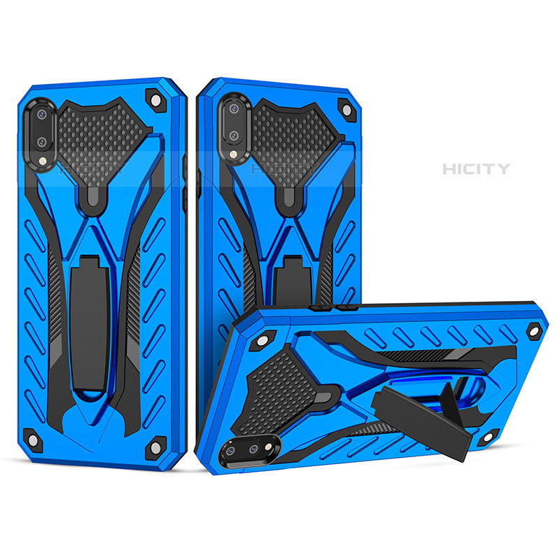 Funda Bumper Silicona y Plastico Mate Carcasa con Soporte YF2 para Samsung Galaxy M02 Azul