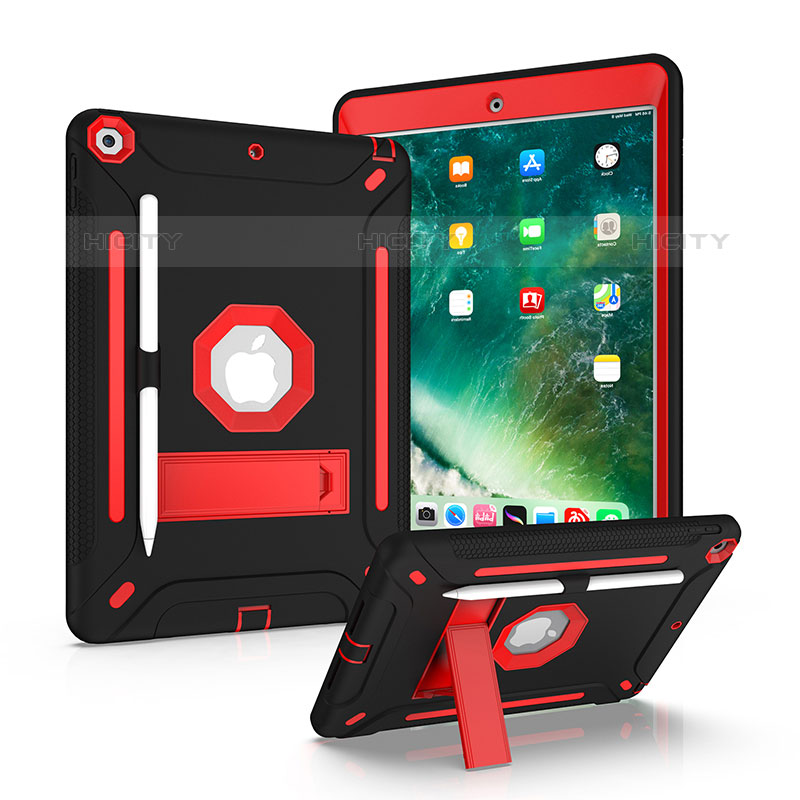 Funda Bumper Silicona y Plastico Mate Carcasa con Soporte YJ1 para Apple iPad 10.2 (2020) Rojo y Negro