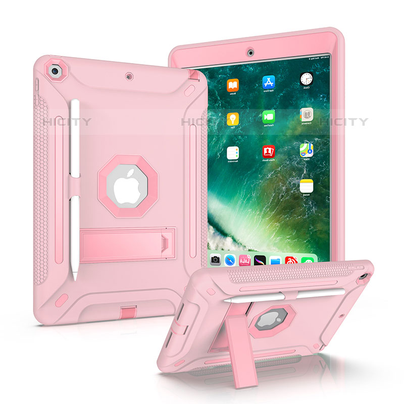 Funda Bumper Silicona y Plastico Mate Carcasa con Soporte YJ1 para Apple iPad 10.2 (2020) Rosa