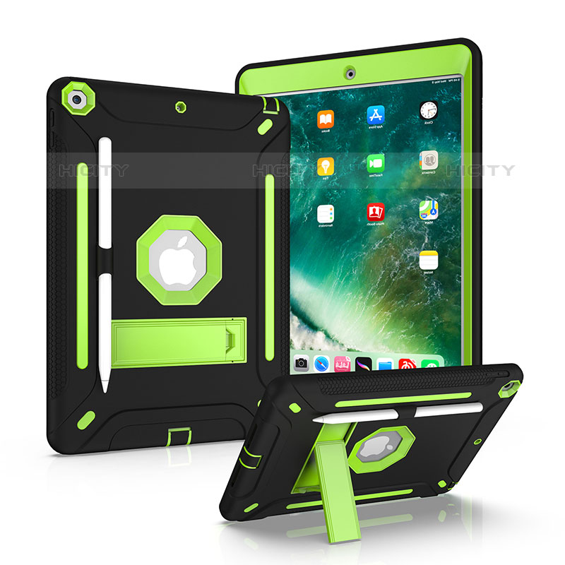 Funda Bumper Silicona y Plastico Mate Carcasa con Soporte YJ1 para Apple iPad 10.2 (2020) Verde