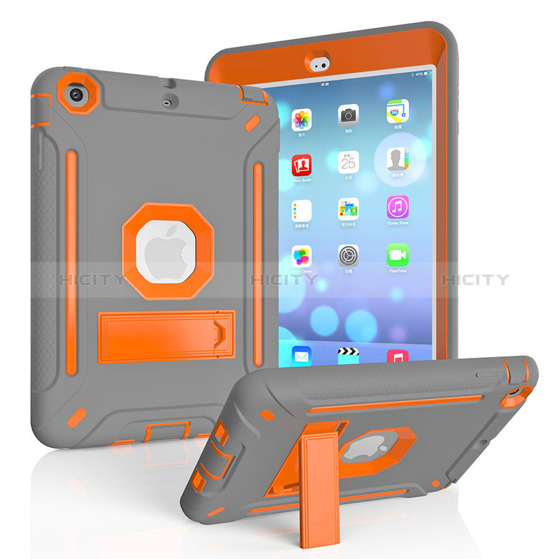 Funda Bumper Silicona y Plastico Mate Carcasa con Soporte YJ1 para Apple iPad Mini 2 Naranja