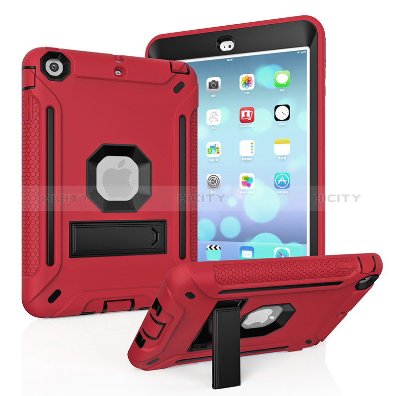 Funda Bumper Silicona y Plastico Mate Carcasa con Soporte YJ1 para Apple iPad Mini 2 Rojo