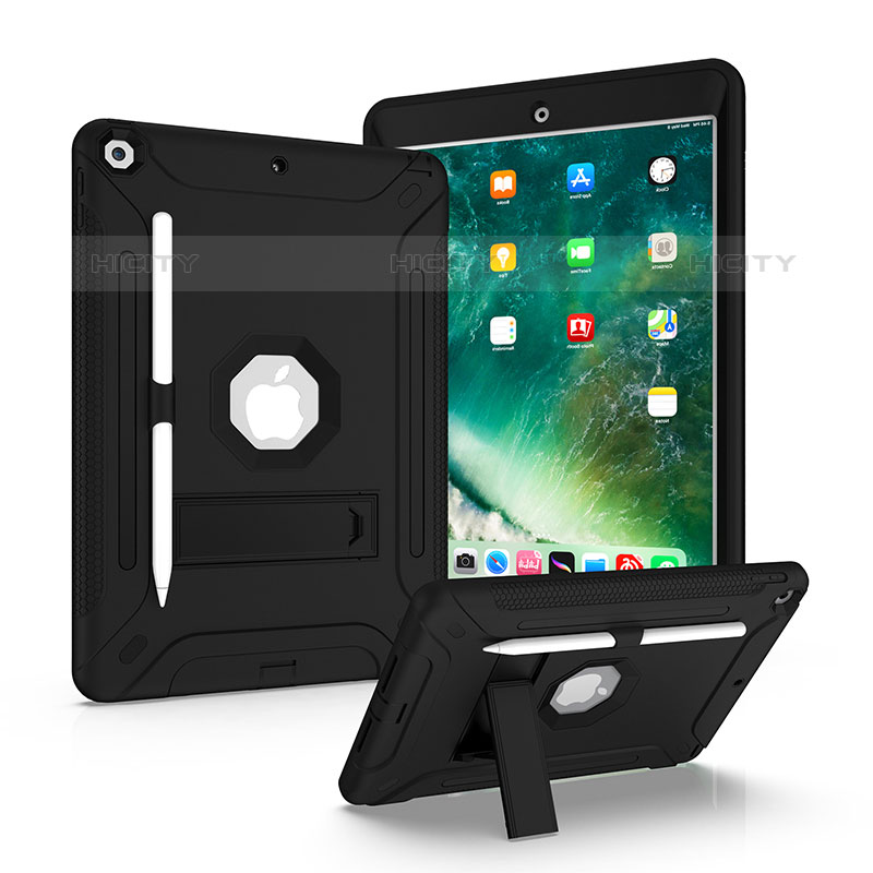 Funda Bumper Silicona y Plastico Mate Carcasa con Soporte YJ2 para Apple iPad 10.2 (2020) Negro