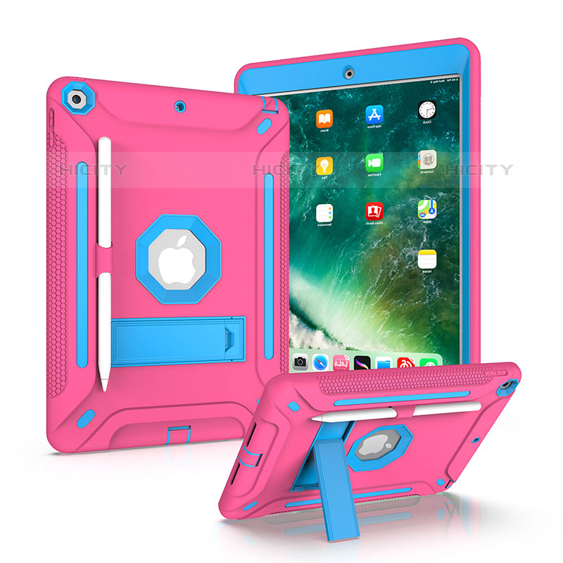 Funda Bumper Silicona y Plastico Mate Carcasa con Soporte YJ2 para Apple iPad 10.2 (2020) Rosa Roja