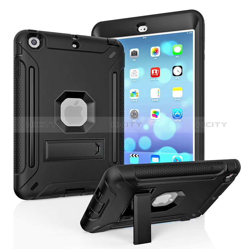 Funda Bumper Silicona y Plastico Mate Carcasa con Soporte YJ2 para Apple iPad Mini Negro